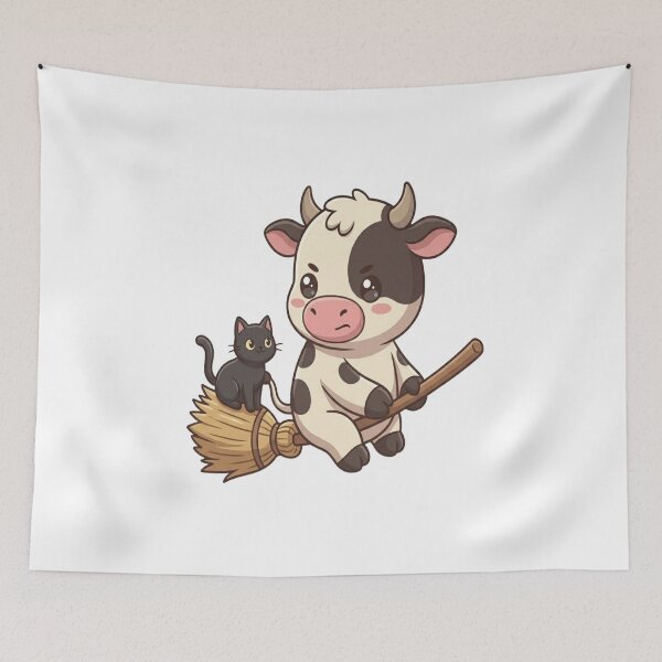 Item preview, Cute Witch Cow Broomstick Black Cat designed and sold by Ella_Sketch.