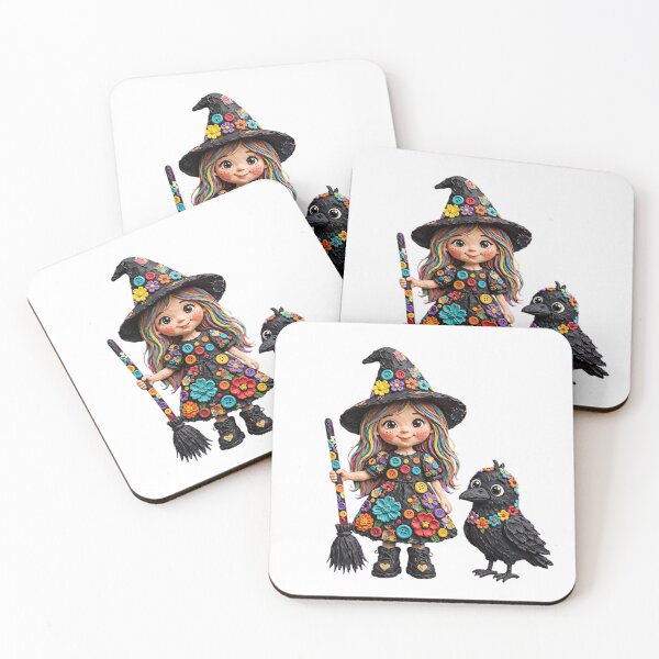 Item preview, Cute Whimsical Clay Witch and Crow Illustration designed and sold by  One City Two Children Studio.