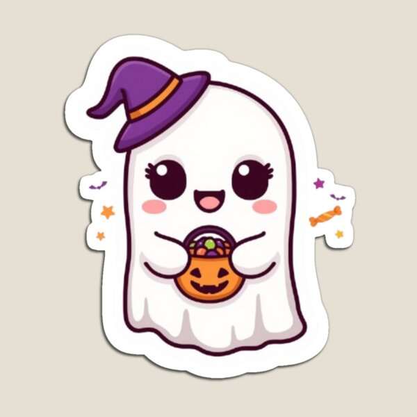 Item preview, Chibi Ghost Candy Bucket Cute Halloween Sticker designed and sold by KomalArtStudio.