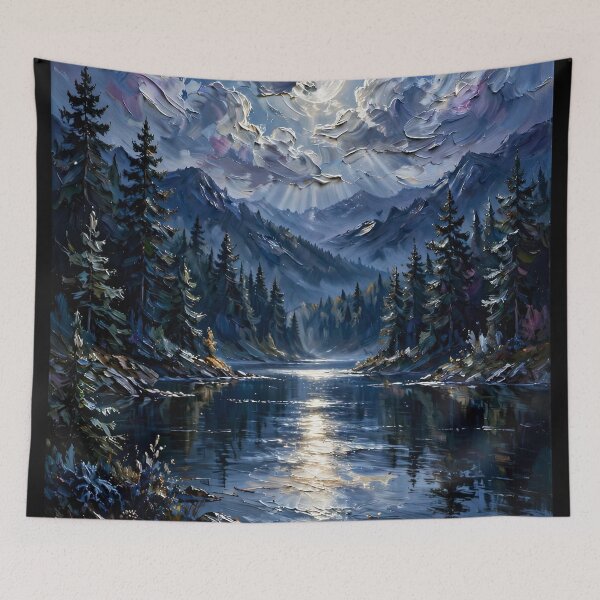 Item preview, Moonlit Mystic Moonlight Lake | Vibrant Impasto Oil Painting style  designed and sold by doinitzart.