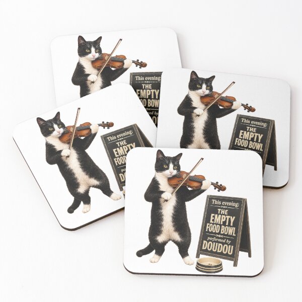 Item preview, The Empty Food Bowl - Hungry Cat Plays Violin designed and sold by EllieGantDesign.