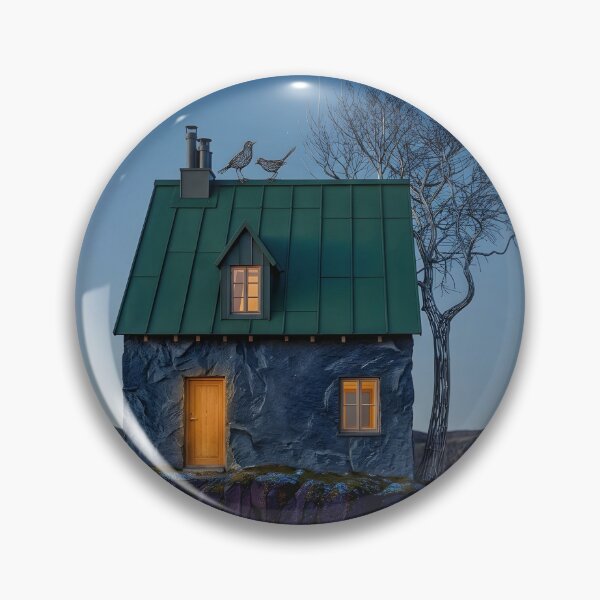 Item preview, Surreal Cliffside House Canvas Print | Emerald Roof Stone Cottage Night Photography | Moody Twilight Landscape Poster | Whimsical Solitude Wall Decor designed and sold by SergioMiklos.