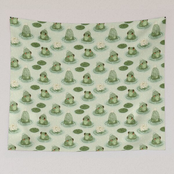 Item preview, Kawaii Frogs Winter Hats Lily Pads Cozy Aesthetic designed and sold by NicolasGlowArt.