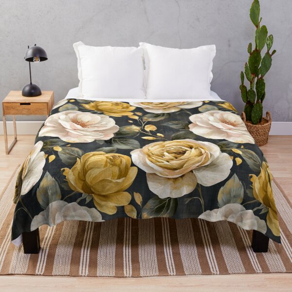 Item preview, Ivory & Gold Roses Dark Floral Pattern designed and sold by haleymaree.