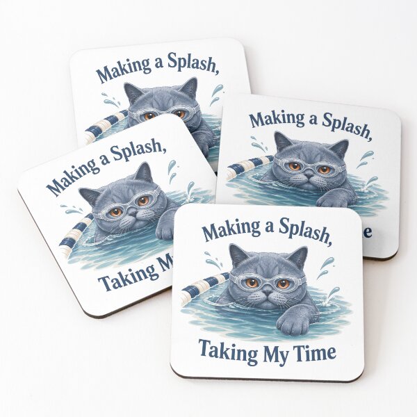 Item preview, British Shorthair Swimming Cat – Making a Splash, Taking My Time designed and sold by PurrBloom Studio.