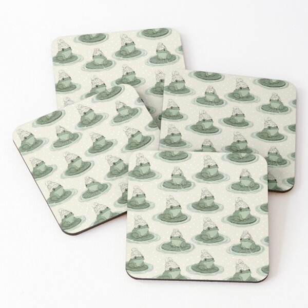 Item preview, Cozy Frog Beanie Hat Lily Pad Winter Snow Pattern designed and sold by NicolasGlowArt.