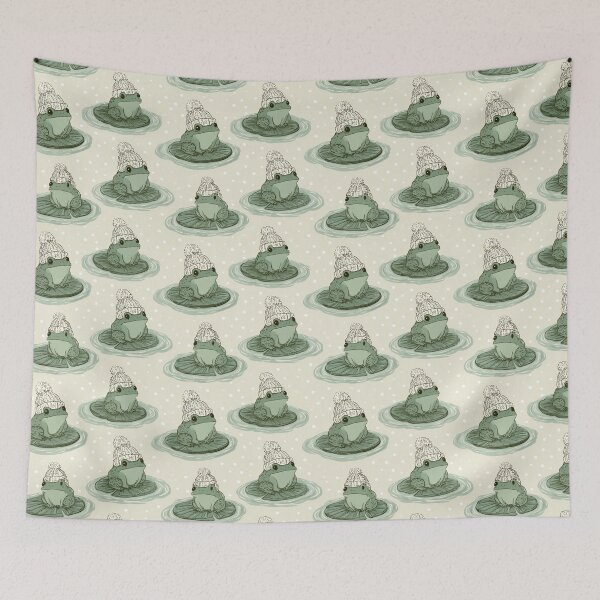 Item preview, Cozy Frog Beanie Hat Lily Pad Winter Snow Pattern designed and sold by NicolasGlowArt.
