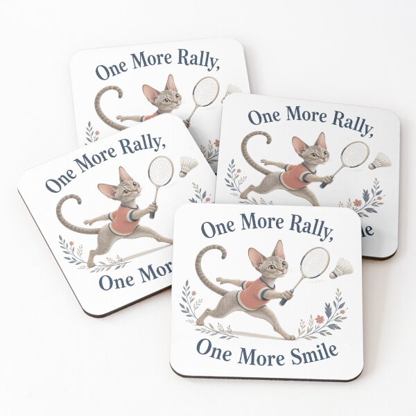 Item preview, Devon Rex Badminton Cat – One More Rally, One More Smile designed and sold by PurrBloom Studio.