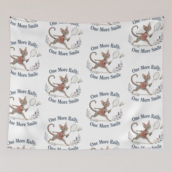 Item preview, Devon Rex Badminton Cat – One More Rally, One More Smile designed and sold by PurrBloom Studio.