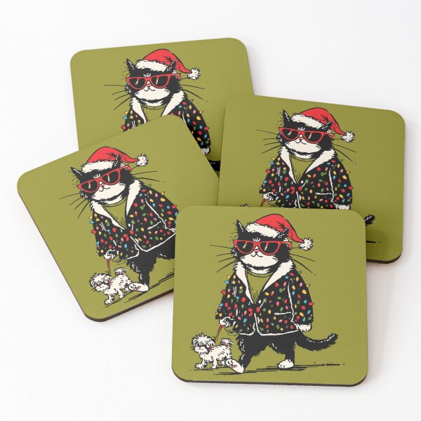 Item preview, Cool Christmas Lights Cat Walking Dog designed and sold by filou designs.