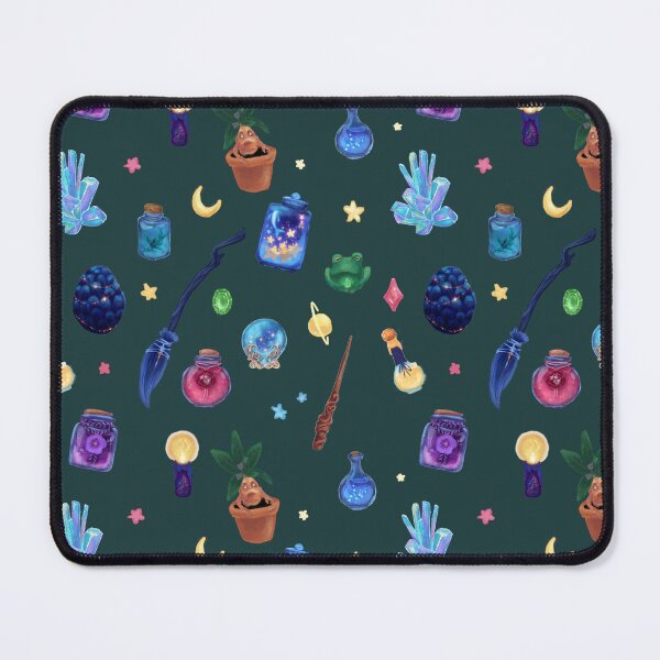 Item preview, Enchanted Witchy Seamless Pattern | Magical Potion Bottles, Crystals & Frogs | Dark green designed and sold by IcyArtShop.