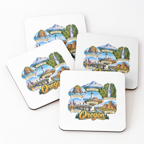 Item preview, Oregon Landmarks Travel Poster – Vintage Pacific Northwest Scenic Landscape Souvenir Design designed and sold by Fabrifrank.