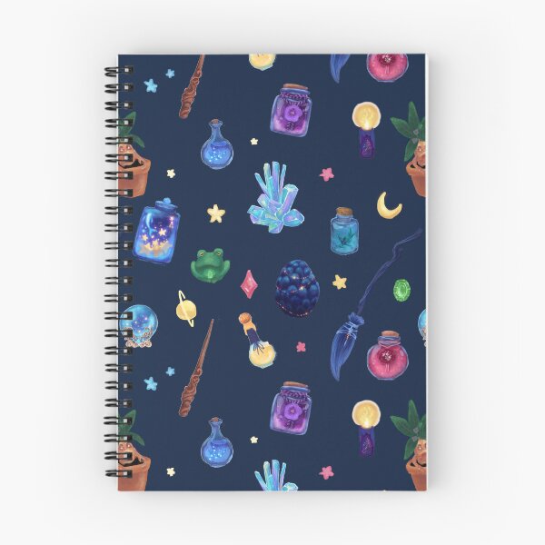 Item preview, Enchanted Witchy Seamless Pattern | Magical Potion Bottles, Crystals & Frogs | Dark Blue designed and sold by IcyArtShop.