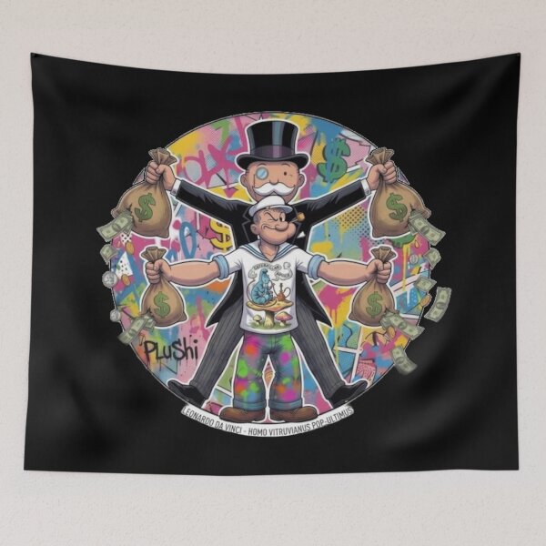 Item preview, Vitruvian Man Pop Art Street Art – Poster and Clothing Parodying Classical Art and Counterculture – Plushiworld designed and sold by PLUSHIWORLDtm.