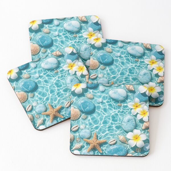 Item preview, Tropical Beach Paradise – Turquoise Ocean, Seashells & Plumeria Flowers designed and sold by Bronze-Starr.