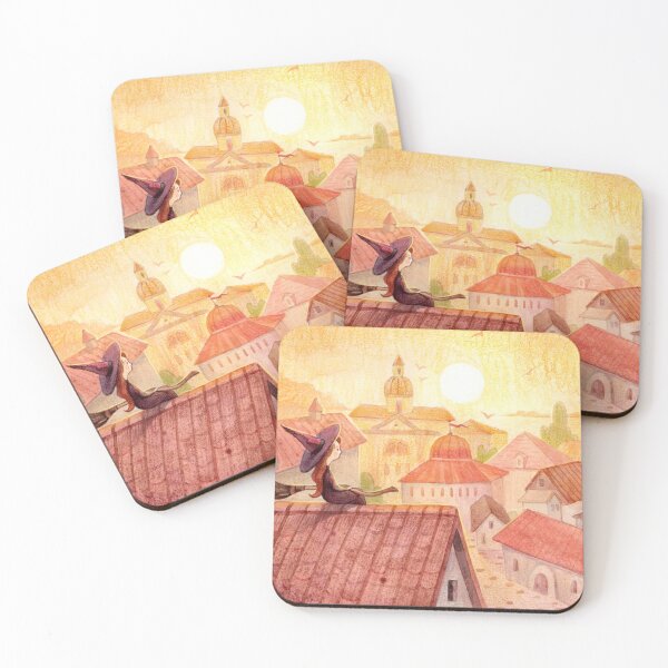 Item preview, Little Witch Flying Over a Cozy European Town  designed and sold by White Rabbit Design .
