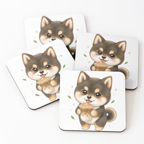 Item preview, Sesame Shiba Inu with a Hojicha Latte designed and sold by Kawaii Matcha Studio.
