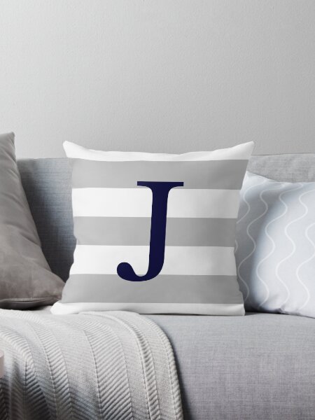 Item preview, Silver Gray Stripes Navy Blue Monogram J designed and sold by rewstudio.
