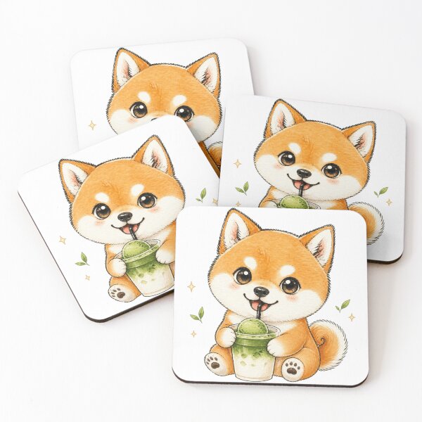 Item preview, Red Shiba Inu with a Matcha Float designed and sold by Kawaii Matcha Studio.