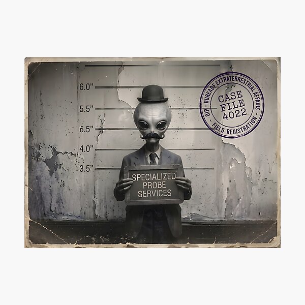 Item preview, Alien Probing Services Mugshot Vintage Photograph designed and sold by TeeBeeDesigns.