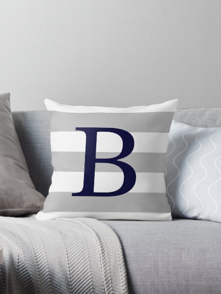 Item preview, Silver Gray Stripes Navy Blue Monogram B designed and sold by rewstudio.