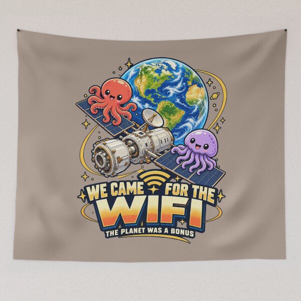 Item preview, We Came for the WiFi – Cute Alien Octopus & Jellyfish Space Satellite Humor designed and sold by HOUSE OF TIST.