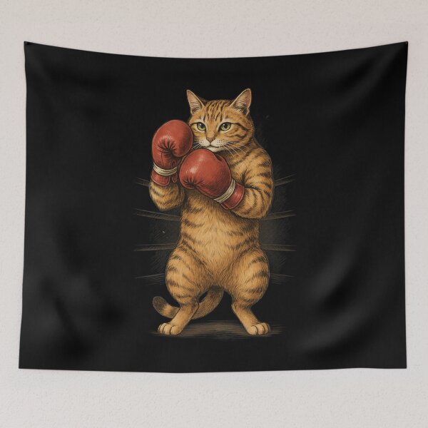 Item preview, Funny Boxing Cat Wearing Red Gloves designed and sold by No Excuses Supply.