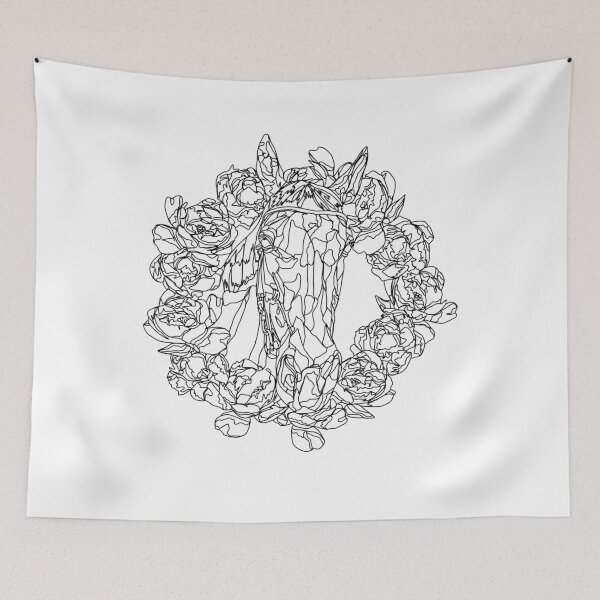 Item preview, Elegant Horse Head in Floral Peony Wreath Minimalist Line Art designed and sold by TatianaEleonor.