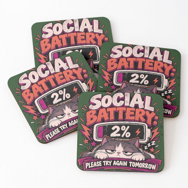 Item preview, Social Battery 2% Funny Introvert Cat Humor designed and sold by Kruti Collection.