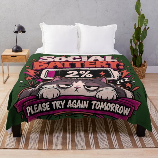 Item preview, Social Battery 2% Funny Introvert Cat Humor designed and sold by Kruti Collection.
