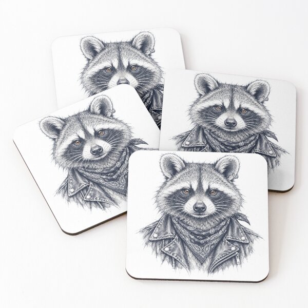Item preview, Biker Raccoon – Leather Jacket and Bandana Animal Sketch designed and sold by Paper-Pickle.