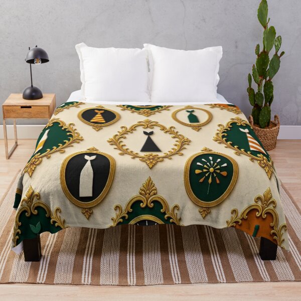 Item preview, Luxury Gold Baroque New Year Crest Emerald Green Holiday Pattern designed and sold by Breezes-of-Ida.
