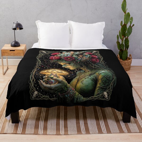 Item preview, Mystical Mushroom Goddess – Dark Cottagecore Forest Elf Artwork designed and sold by HexOne.
