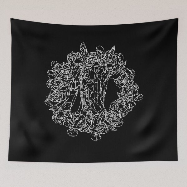 Item preview, Elegant White Line Art Horse Head in Peony Floral Wreath Minimalist Design designed and sold by TatianaEleonor.