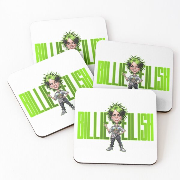 Item preview, A playful caricature of Billie Eilish bathed in a green glow designed and sold by vectorlove.