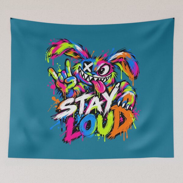 Item preview, Stay Loud Neon Bunny Grinning Monster Rock Art designed and sold by puzzell.
