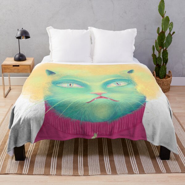 Item preview, Surreal Green Cat Portrait with Blonde Curly Hair and Pink Cocktail designed and sold by Vizerskaya.