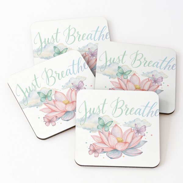 Item preview, Just Breathe Lotus Flower Butterfly Inspirational Quote Watercolor Design designed and sold by Zsgallery27.