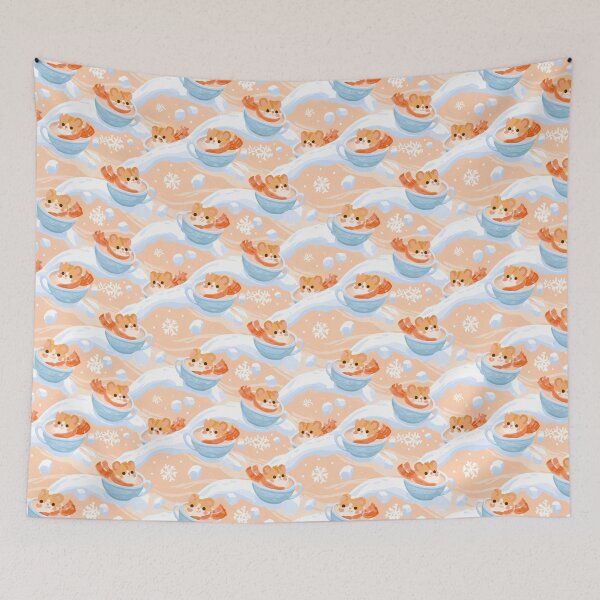 Item preview, Cute Hamster Hot Cocoa Winter Snow Pattern designed and sold by NicolasGlowArt.