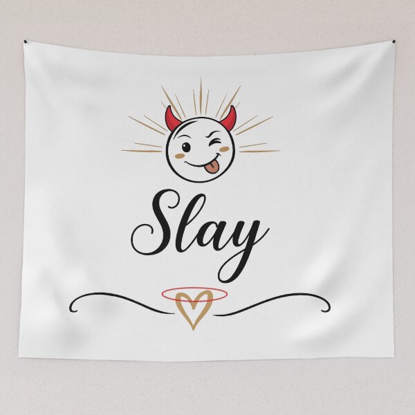 Item preview, Slay – Cheeky devil smiley with heart and halo design designed and sold by sannimoe.