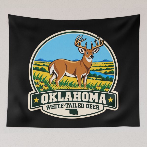 Item preview, Oklahoma White-Tailed Deer – Retro Prairie Wildlife Badge designed and sold by American Fieldmark Studio.