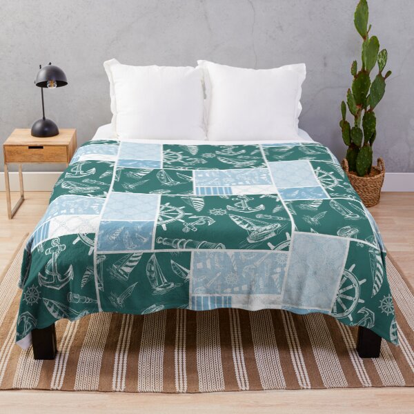 Item preview, Sky Blue and Bluegreen Quilt Design Nautical Charcoal Sketches Collection- Features Netting, Stripes, Nautical Items, and Lighthouse Designs designed and sold by PD-Coastal.