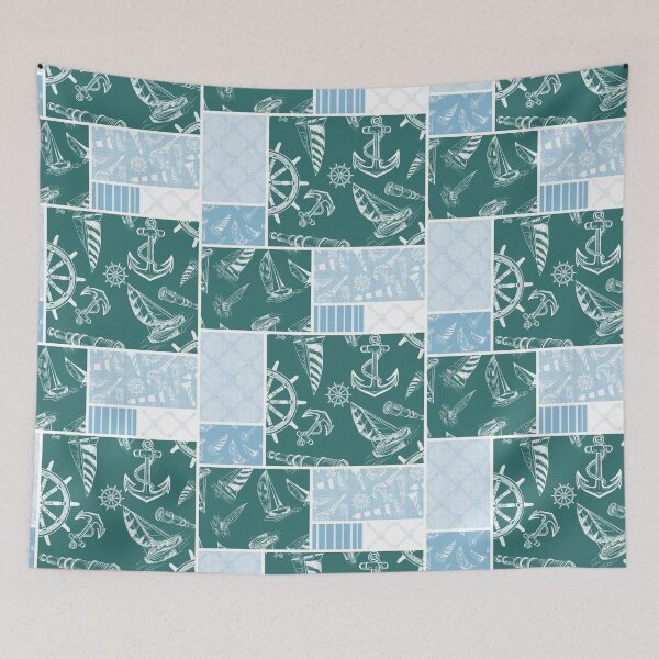 Item preview, Sky Blue and Bluegreen Quilt Design Nautical Charcoal Sketches Collection- Features Netting, Stripes, Nautical Items, and Lighthouse Designs designed and sold by PD-Coastal.