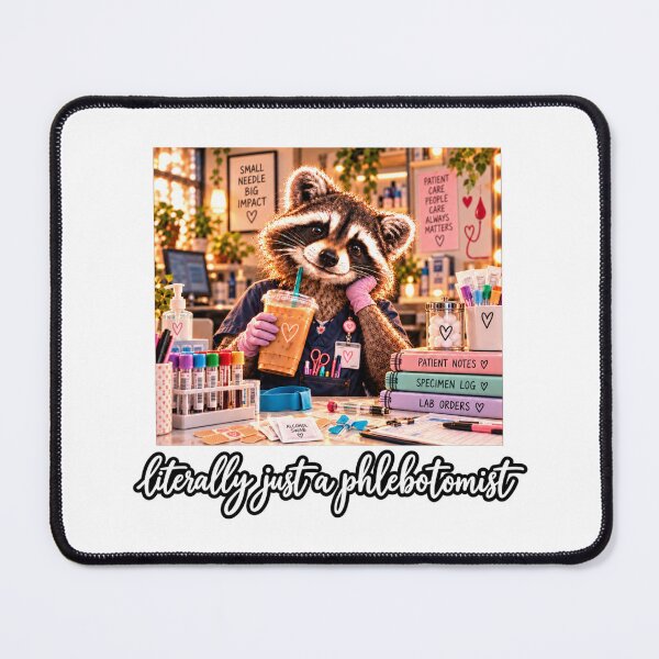Item preview, Literally Just a Phlebotomist Funny Phlebotomy Raccoon Iced Coffee designed and sold by WeirdlyMild.