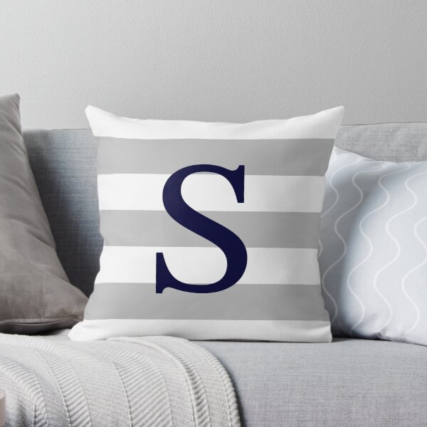 Silver Gray Stripes Navy Blue Monogram S Throw Pillow