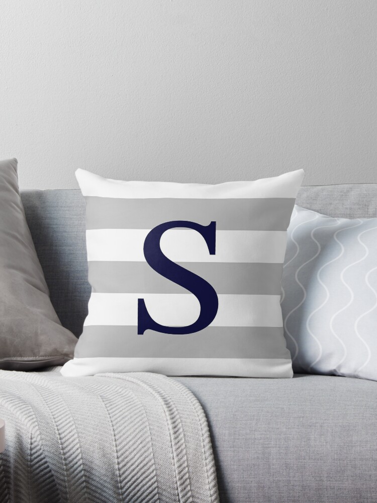 Navy Striped Monogram Throw Pillow