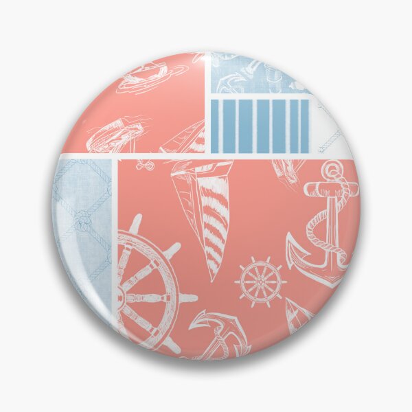 Item preview, Sky Blue and Coral Quilt Design Nautical Charcoal Sketches Collection- Features Netting, Stripes, Nautical Items, and Lighthouse Designs designed and sold by PD-Coastal.