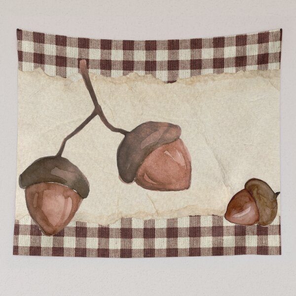 Item preview, Rustic Watercolor Acorns Gingham Autumn Farmhouse Pattern designed and sold by MoonOpuluna.