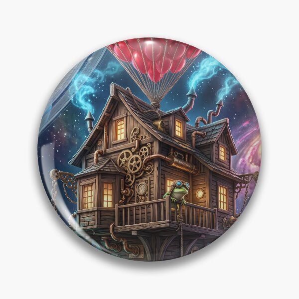 Item preview, Steampunk Space House Floating Red Balloons Pop Surrealism Art designed and sold by Rain-Road.