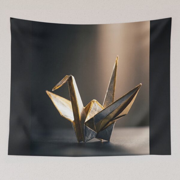 Item preview, Minimalist Gold and Silver Origami Crane - A Single Prayer designed and sold by conohitoAI-ArtGallery.